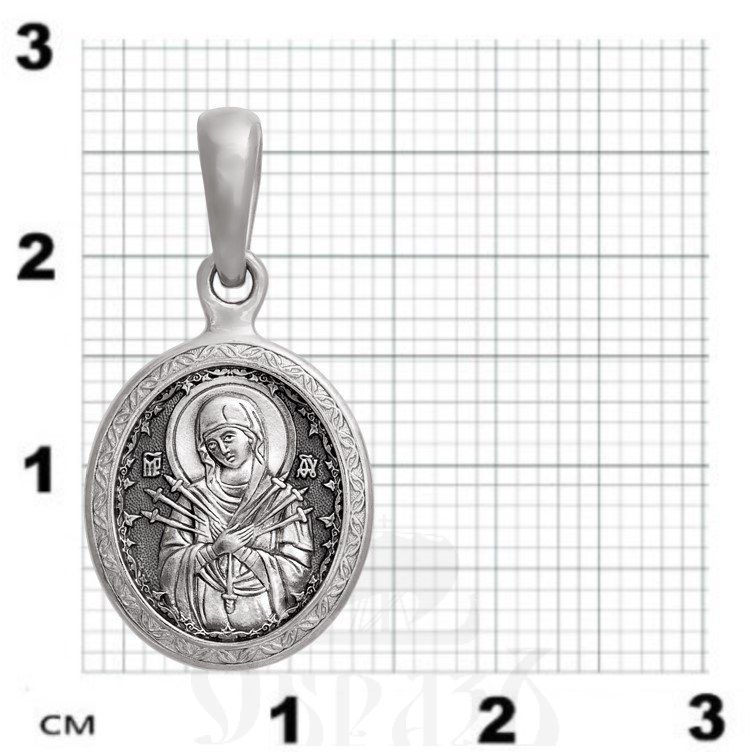 образок «икона божией матери «семистрельная», золото 585 проба белое (арт. 202.206-3)