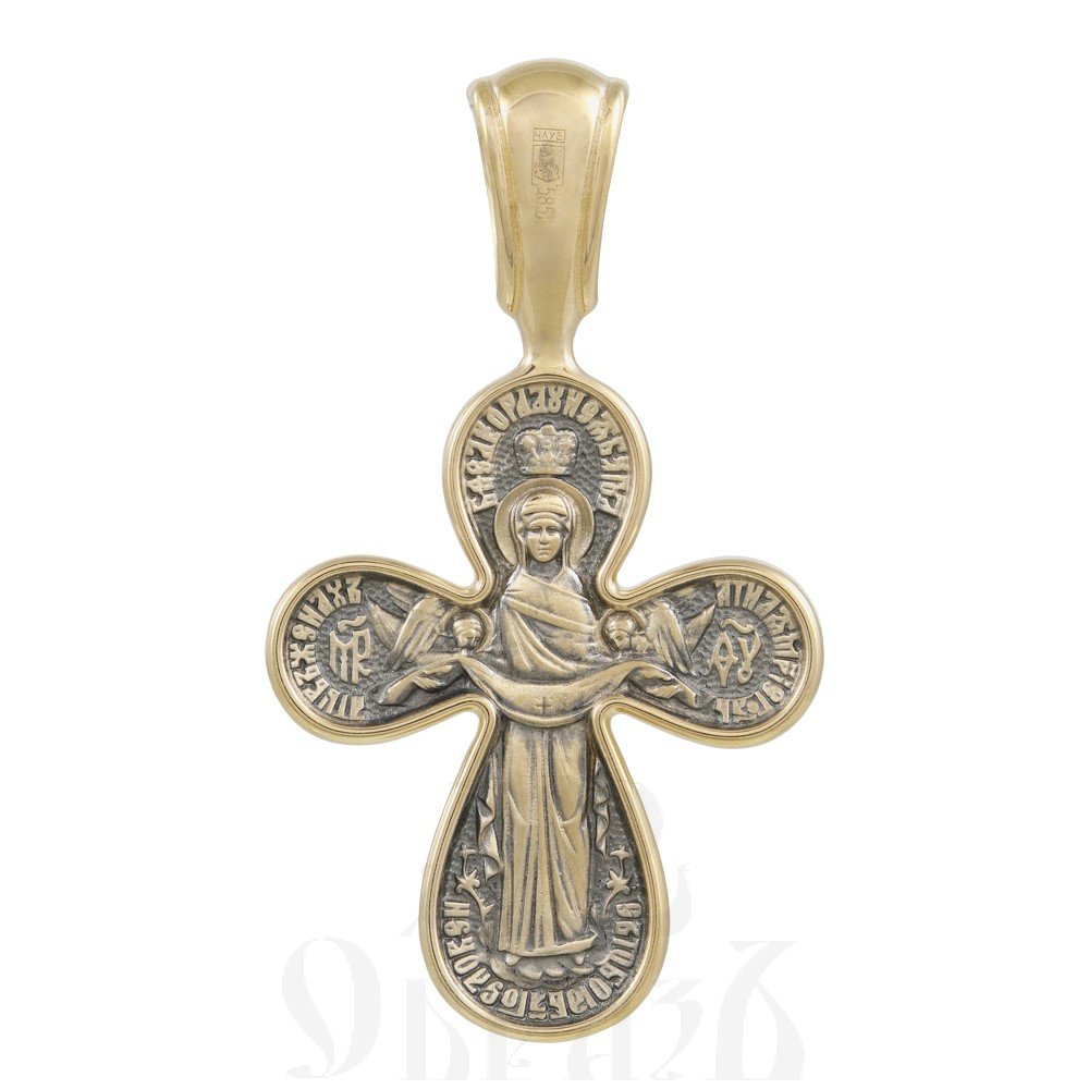 крест «распятие. покров божией матери», золото 585 проба желтое (арт. 201.490)