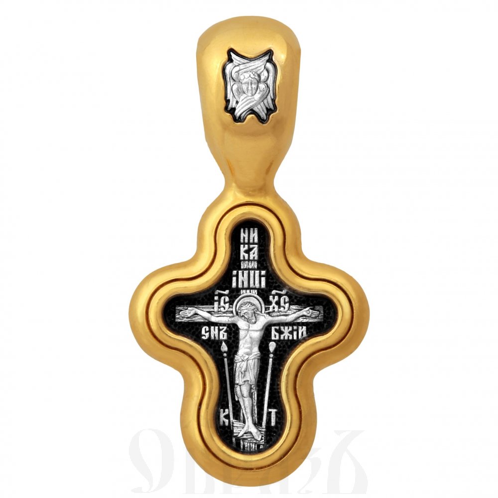 крест «распятие. молитва «спаси и сохрани», серебро 925 проба с золочением (арт. 101.505-п)